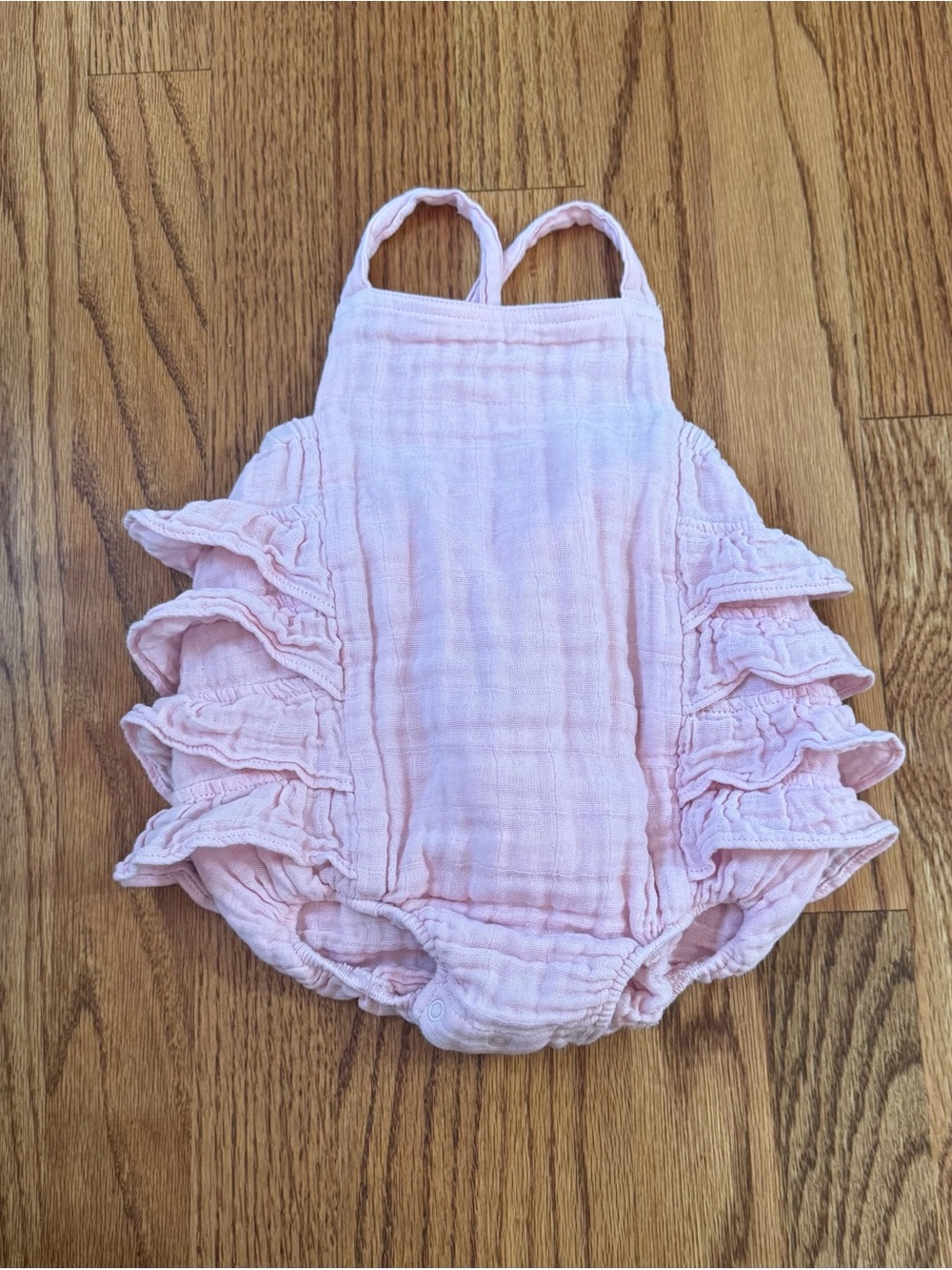Angel Dear Ruffle Sunsuit / Bubble Romper in Lotus / Pink Muslin